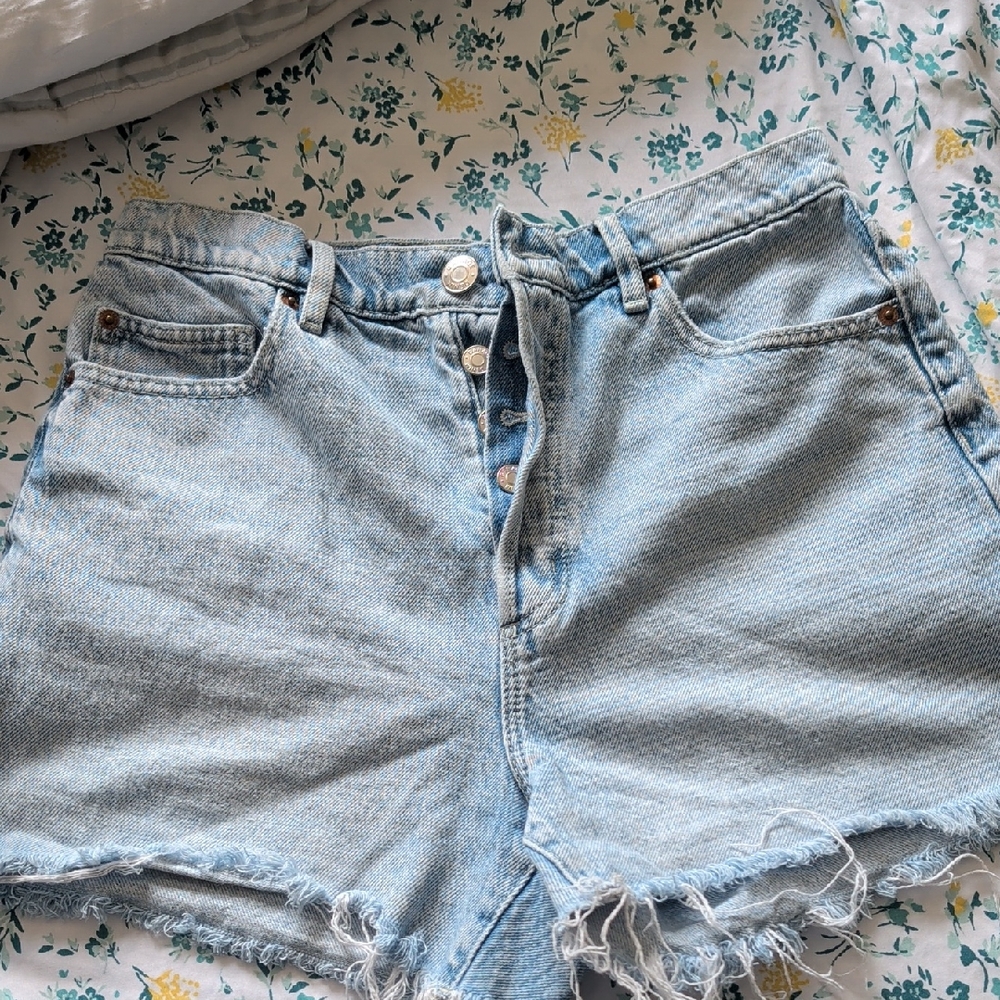 Light Blue High-Waisted Garage Denim Jean Shorts